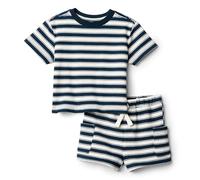 Amazon Essentials x Sofia Grainge Baby Boys' Regular Fit T-Shirt and Short Set, Ivory Navy Stripes, 6-9 Months