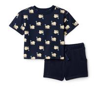 Amazon Essentials x Sofia Grainge Baby Boys' Regular Fit T-Shirt and Short Set, Navy Elephants, 6-9 Months