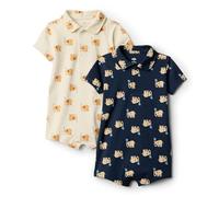 Amazon Essentials x Sofia Grainge Baby Boys' Short-Sleeve Cotton Polo Romper Suit, Pack of 2, Elephants, 12 Months
