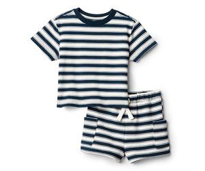 Amazon Essentials x Sofia Grainge Baby Boys' T-Shirt and Short Play Set, Ivory Navy Stripes, 4 Years
