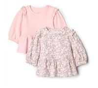 Amazon Essentials x Sofia Grainge Baby Girls' 3/4 Sleeve Knit Top, Pack of 2, Delicate Floral/Pink, 0-3 Months