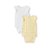 Amazon Essentials x Sofia Grainge Baby Girls' Cotton Ruffle-Sleeve Vest with Embroidered Detail, Pack of 2, White/Stripe Floral, 3-6 Months