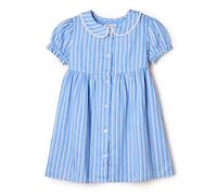 Amazon Essentials x Sofia Grainge Baby Girls' Cotton Sateen Dress with Collar, Blue White Stripes, 6-9 Months