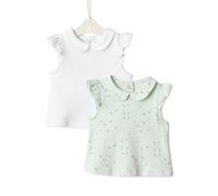 Amazon Essentials x Sofia Grainge Baby Girls Cotton Short-Sleeve Blouses with Ruffles, Pack of 2, White/Ditsy Floral, 6-9 Months