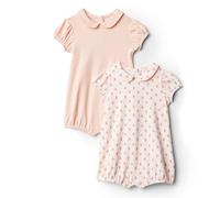 Amazon Essentials x Sofia Grainge Baby Girls' Cotton Short-Sleeve Romper Suit with Peter Pan Collar, Pack of 2, Strawberry/Stripes, 0 Months