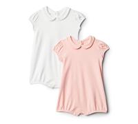 Amazon Essentials x Sofia Grainge Baby Girls' Cotton Short-Sleeve Romper Suit with Peter Pan Collar, Pack of 2, Light Pink/White, 18 Months