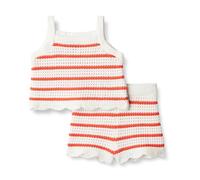 Amazon Essentials x Sofia Grainge Baby Girls' Mummy & Me Cotton Crochet Jumpers & Tank Sets, Ivory Red Uneven Stripe, 18 Months