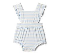 Amazon Essentials x Sofia Grainge Baby Girls' Sleeveless Ruffle Romper, Pale Blue Bold Stripe, 18 Months