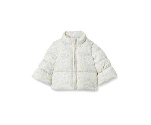 Amazon Essentials x Sofia Grainge Baby Girls' Taffeta Puffer Jacket, Ivory Blue Outlined Blooms, 24 Months