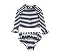 Amazon Essentials x Sofia Grainge Baby Girls' Two-Piece Long-Sleeve Rashguard Set, Pack of 2, Ivory Navy Even Stripe, 18 Months