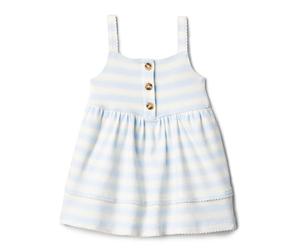 Amazon Essentials x Sofia Grainge Girls' Cotton Casual Fit and Flare Dress, Pale Blue Bold Stripe, 2 Years