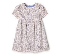 Amazon Essentials x Sofia Grainge Girls' Cotton Sateen Dress with Collar, Blue Ivory Delicate Floral, 4 Years