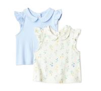 Amazon Essentials x Sofia Grainge Girl's Cotton Short-Sleeve Blouses with Ruffles, Pack of 2, Light Blue/Bouquets, 4 Years