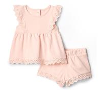 Amazon Essentials x Sofia Grainge Girls' Eyelet Short & Top Set, Light Pink, 2 Years