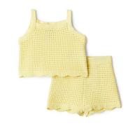 Amazon Essentials x Sofia Grainge Girls' Mummy & Me Cotton Crochet Jumpers & Tank Sets, Light Yellow, 3 Years