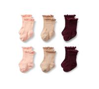 Amazon Essentials x Sofia Grainge Girls' Scallop Top Socks, 6 Pairs, Burgundy/Pink/Tan, 4-5 Years