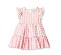 Amazon Essentials x Sofia Grainge Girls' Woven Cotton Sateen Fit & Flare Casual Dress, Pink Big Gingham, 2 Years