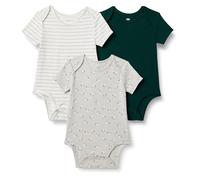 Amazon Essentials x Sofia Grainge Unisex Babies' Classic-Fit Cotton Short-Sleeve Crew-Neck Vests, Pack of 3, Dark Green/Sheep/Stripes, 0-3 Months