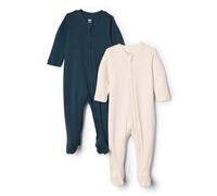 Amazon Essentials x Sofia Grainge Unisex Babies' Cotton Footed Sleepsuit, Pack of 2, Ivory/Navy, Premature