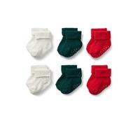 Amazon Essentials x Sofia Grainge Unisex Babies' Knitted Turn Cuff Socks, 6 Pairs, Dark Green/Ivory/Red, 6-12 Months