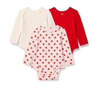Amazon Essentials x Sofia Grainge Unisex Babies' Long Sleeve Crew Neck Bodysuit, Pack of 3, Apple Hearts/Ivory/Red, 12 Months