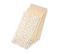 Amazon Essentials x Sofia Grainge Unisex Babies' Swaddle Blanket, Muslin Cloth 107 cm x 107 cm, Pack of 3, Pale Yellow/Squirrel Picnic/Stripes, One Size