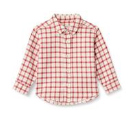 Amazon Essentials x Sofia Grainge Unisex Kids' Button Down Plaid Flannel Shirt, Ivory Raspberry Red Windowpane, 4 Years