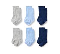 Amazon Essentials x Sofia Grainge Unisex Kids' Cable Knit Knee-High Socks, 6 Pairs, Grey Heather/Light Blue/Navy, 4-5 Years
