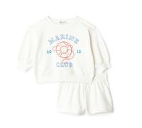 Amazon Essentials x Sofia Grainge Unisex Kids' Sweatshirt and Shorts French Terry Play Set, Ivory Marine Club, 11-12 Years