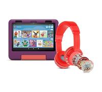 Amazon Fire HD 8 Kids tablet, 3 GB memory, 8" HD screen,13-hr battery, 32 GB and Made for Amazon BuddyPhones PlayTime Volume-limiting Bluetooth Child Headphones Age (3-7), Poppy Red