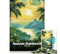 Amazon Rainforest Brazil Landscape Illustration Adult Jigsaw1000 Pieces Mind Boost Game Premium Laser Cut Quality Relaxing Indoor Group Activity (50x75cm)