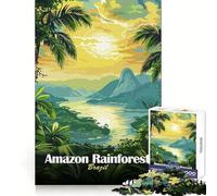 Amazon Rainforest Brazil Landscape Illustration Jigsaw Puzzle 1000 Piece for Teenagers Clear Thinking Relaxing Pastime Firm Interlock Perfect Present (38x52cm)