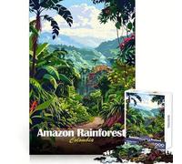 Amazon Rainforest Colombia Illustration Jigsaw Puzzle 1000 Piece for Teenagers Clear Thinking Relaxing Pastime Firm Interlock Perfect Present (38x26cm)