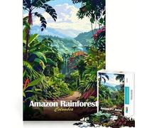 Amazon Rainforest Colombia Illustration Puzzles for Adults 1000 Pieces Mental Boost Play Neat Cut Perfect Alignment Bonding Activity for Loved Ones (38x52cm)