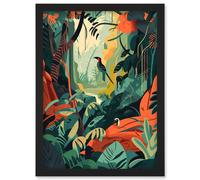 Amazon Rainforest Diverse Flora and Tropical Birds Artwork Framed Wall Art Print A4 Artery8 Black One Size
