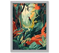 Amazon Rainforest Diverse Flora and Tropical Birds Artwork Framed Wall Art Print A4 Artery8 Light Grey One Size