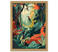 Amazon Rainforest Diverse Flora and Tropical Birds Artwork Framed Wall Art Print A4 Artery8 Light Oak One Size