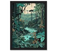 Amazon Rainforest Flora Landscape Illustration Artwork Framed Wall Art Print A4 Artery8 Black One Size