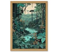 Amazon Rainforest Flora Landscape Illustration Artwork Framed Wall Art Print A4 Artery8 Light Oak One Size
