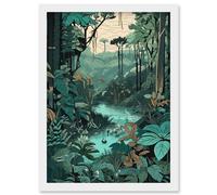 Amazon Rainforest Flora Landscape Illustration Artwork Framed Wall Art Print A4 Artery8 White One Size