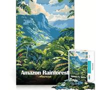 Amazon Rainforest Landscape Illustration Jigsaw Puzzle 1000 Piece Cognitive Fun Play Precise Interlock Structure Bonding Activity for Loved Ones (50x75cm)