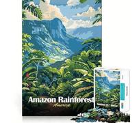 Amazon Rainforest Landscape Illustration Teenagers 1000 Pieces Puzzle Memory Fun Game Clean Cut Sturdy Components Portable Travel Friendly Fun Game (38x52cm)