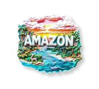 Amazon Rainforest Resin Refrigerator Magnet, Tropical Jungle River Sunset Landscape Souvenir Fridge Magnet, Travel Keepsake Home Kitchen Decor Gift, 2.6 x 2.3 Inch