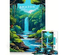 Amazon Rainforest Waterfall Landscape Adult Jigsaw1000 Pieces Cognitive Train Game Tight Interlock No Gaps Calming Mental Break Activity (38x26cm)
