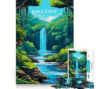 Amazon Rainforest Waterfall Landscape Jigsaws 1000 Pieces for Adults Memory Boost Game Professional Grade Cutting Heartwarming Gathering Activity (38x52cm)