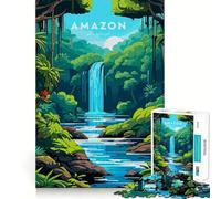 Amazon Rainforest Waterfall Landscape Teenagers 1000 Pieces Puzzle Memory Fun Game Clean Cut Sturdy Components Portable Travel Friendly Fun Game (50x75cm)