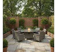 Amazon Rattan Fire Pit Dining Set - Round Table with 6 Chairs