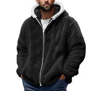 Amazon Sale Clearance Fluffy Fleece Coat for Men Double Fleece Jacket Fall Winter Cosy Furry Jackets Teddy Plush Soft Solid Color Warm Coats Zipper Casual Oversized Long Sleeve Hoodie Jacket Plus Size