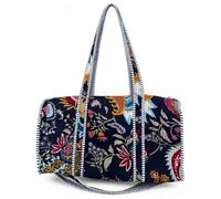 **Amazon Title:** Quilted Cotton Duffel Bag for Women, Navy Blue Floral Print Travel Bag, Lightweight Weekend Overnight Gym Bag, Large Shoulder Carryall with Long Handles