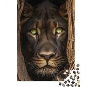 Amazon Wildlife Lion in Tree Hollow 1000 Piece Puzzle, Animal Theme Jigsaw, Relaxing Activity for Adults, 52x38cm/1000pcs